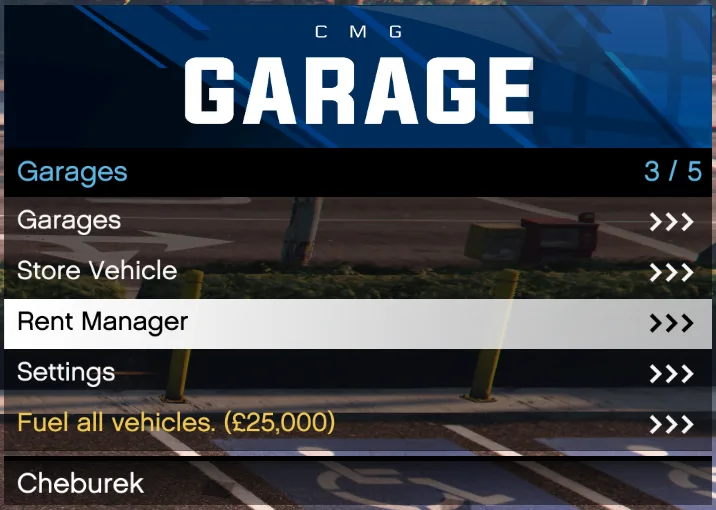 You can manage your rented cars in the garage menu